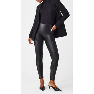 Spanx Faux Leather Moto Black Leggings Size M